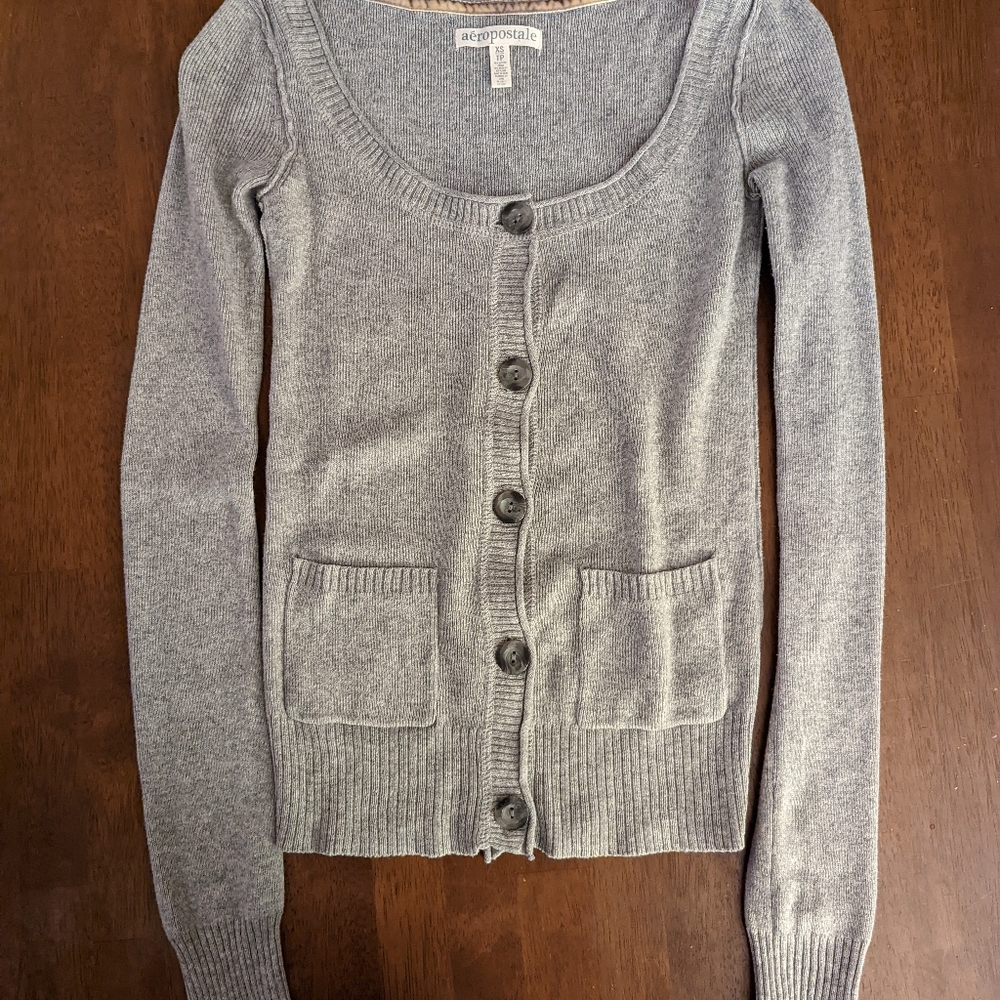 Grey cardigan button sweater. Aeropostale size xs.